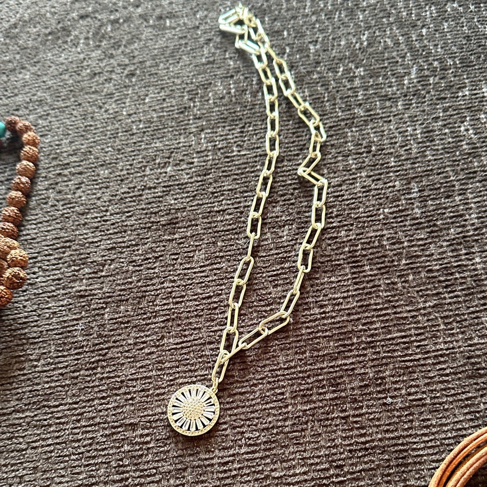 Gold Sunburst Pendant Chain Necklace - Unbranded